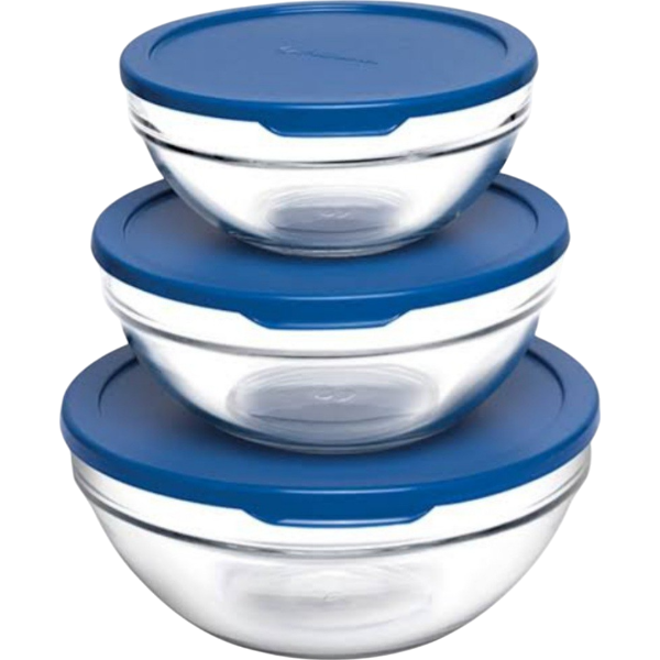 Pasabahce Chef Food Container Set With Blue Cover 3Un (2.5Ml+1.7Ml+1.1Ml)
