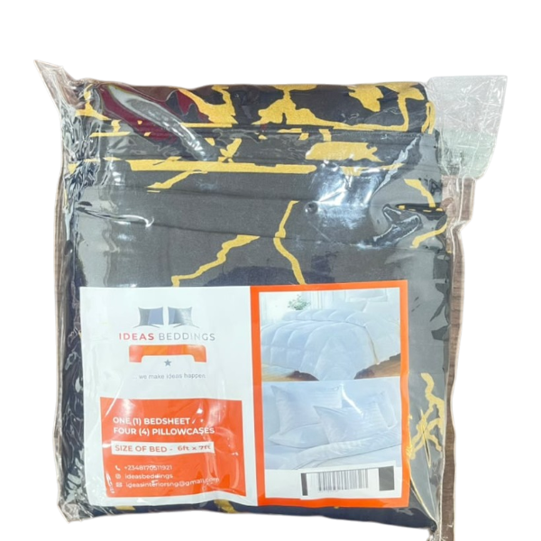 Ideas Charcoal Black & Mustard Gold Camo Bedsheet (Bed Size: 6Ft X7Ft) With Pillowcases 4Un