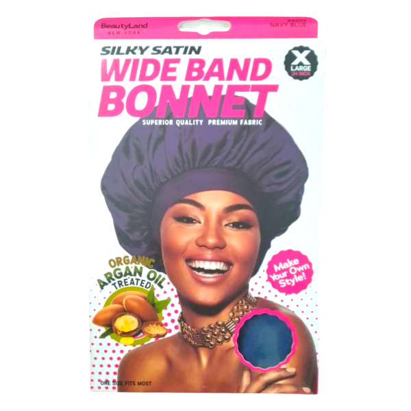 Beautyland Silky Satin Wide Band Bonnet Navy Blue X-Large