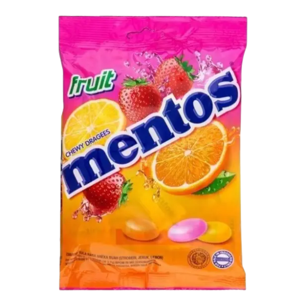 Mentos Fruit Chewy Gragees (Strawberry & Orange) Pouch 108G 40Un