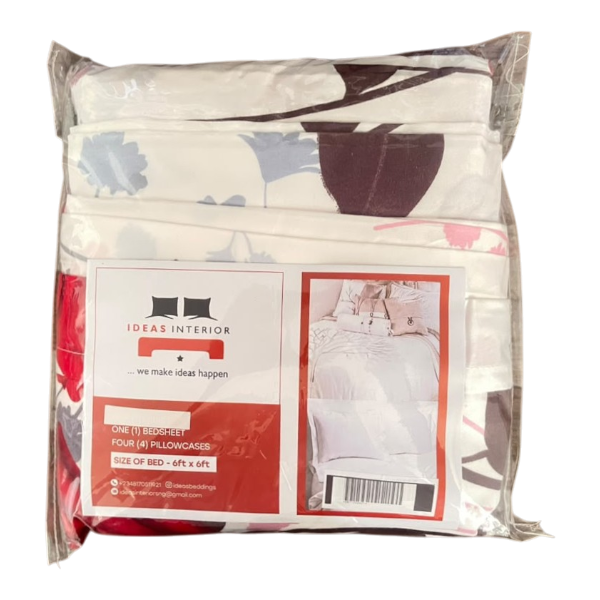 Ideas White & Dark Brown Bedsheet (Bed Size: 6Ft X 6Ft) With Pillowcases 4Un