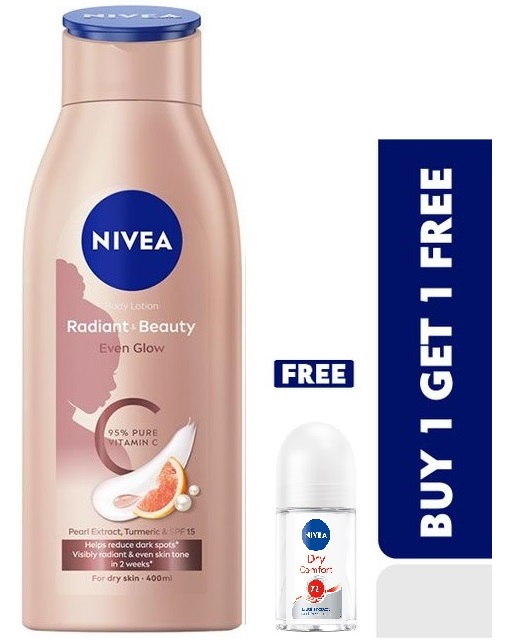 Nivea Radiant & Beauty Even Glow Body Lotion 400Ml + Free Roll-On