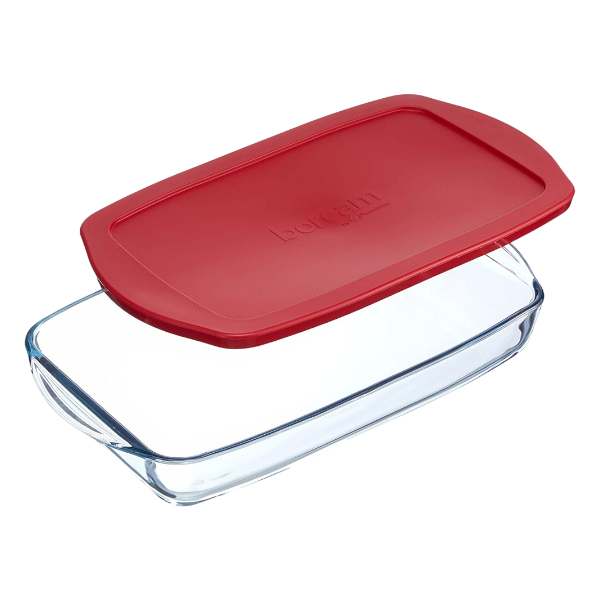 Pasabahce Borcam Bake Rectangular Tray With Plastic Lid 1950Cc