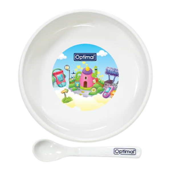 Optimal Non-Slip Feeding Plate With Silicone Tip Spoon (White) 4M+ Opb-1014