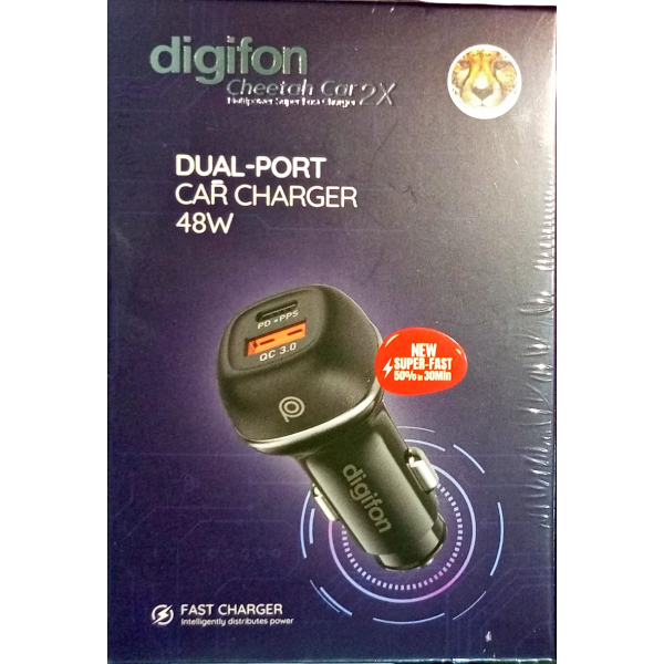 Digifon Cheetah Dual-Port Car Charger Dig48Wccb