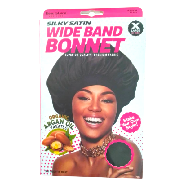Beautyland Silky Satin Wide Band Bonnet Black X-Large