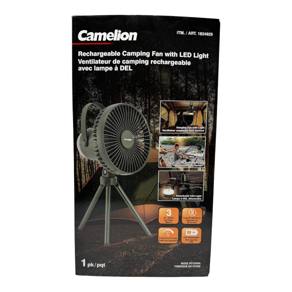 Camelion Rechargeable Camping Fan With Led Light X 1Pk