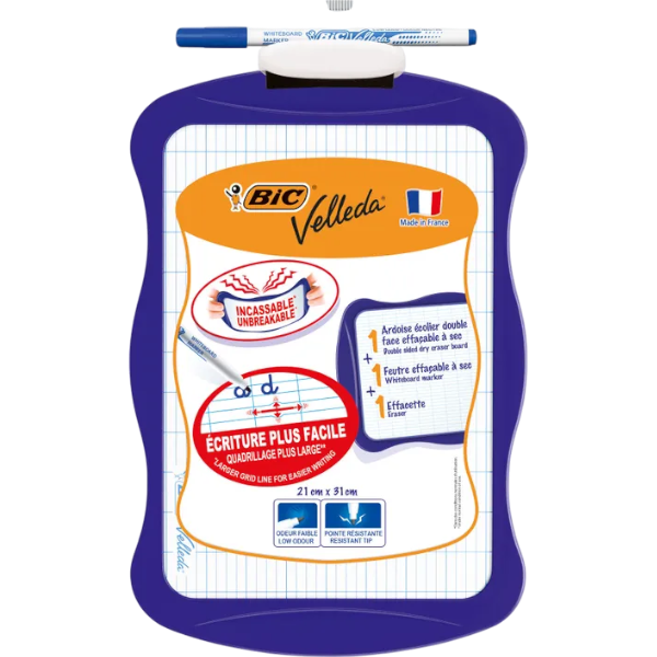 Bic Velleda Double-Sided Dry Erase Board With Whiteboard Marker And Eraser