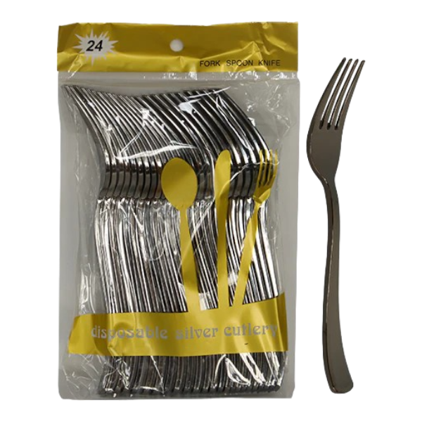 Disposable Silver Fork Cutlery 24Un